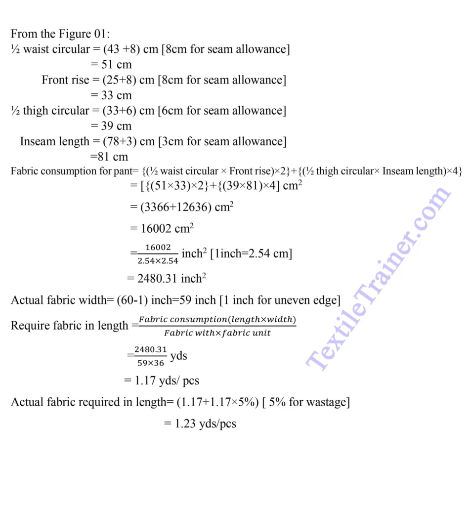 consumption calculation for woven pant