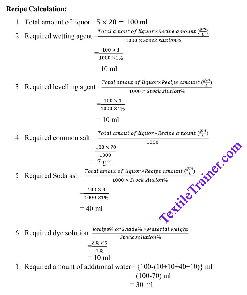 Polyester/ cotton blended fabric dyeing calculation