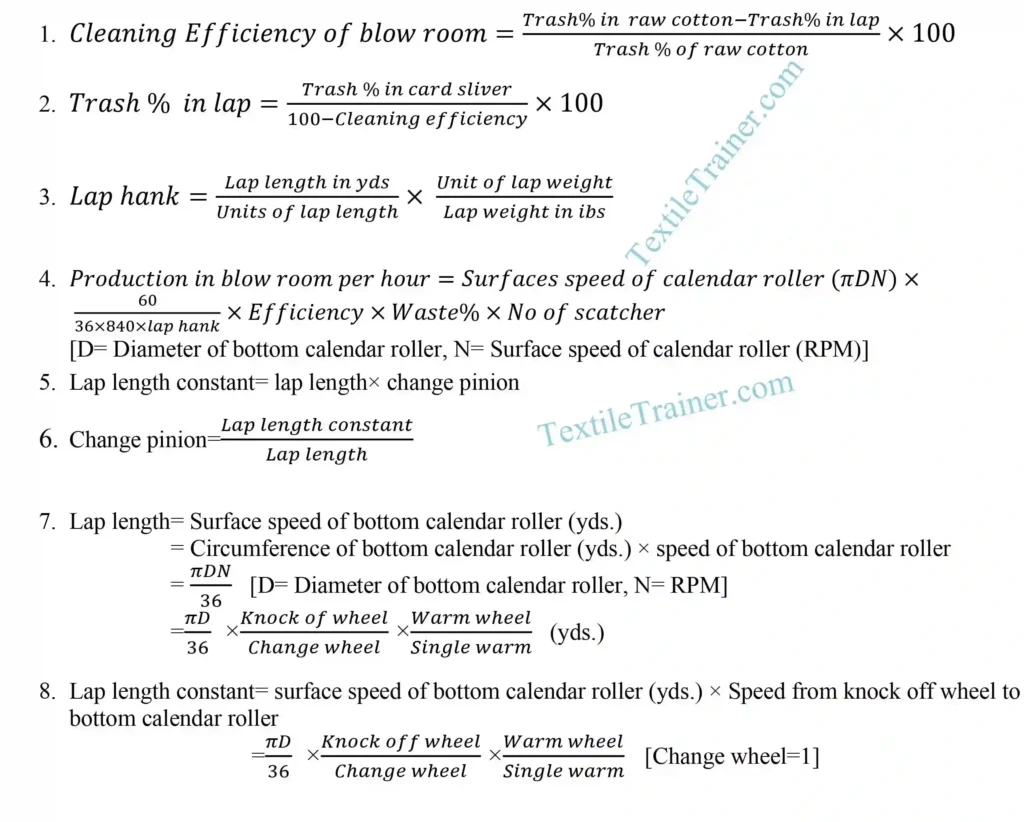 Blow room calculation formula