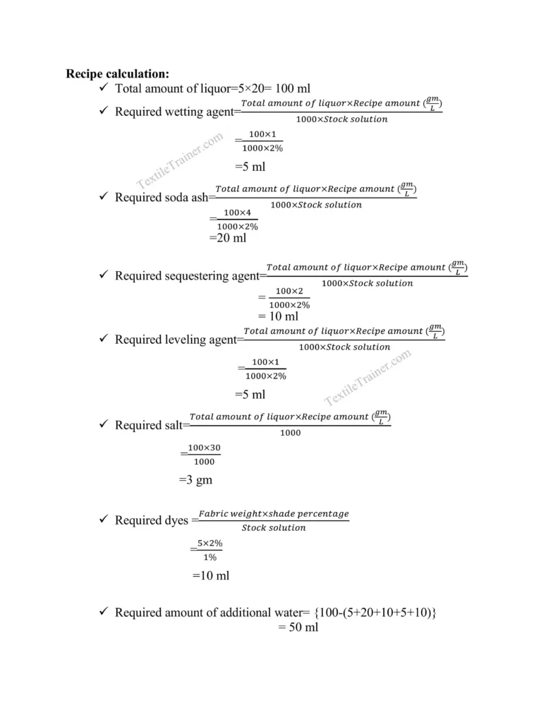 Dyeing Recipe Calculation