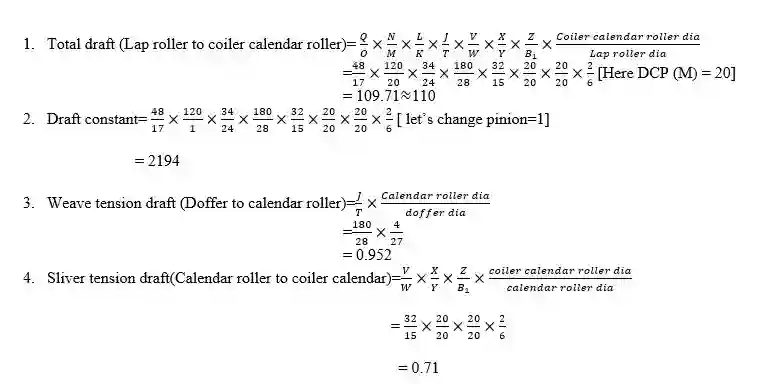 Gearing calculation of carding-1