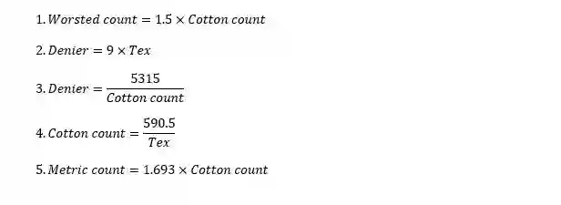 Yarn count conversion formula